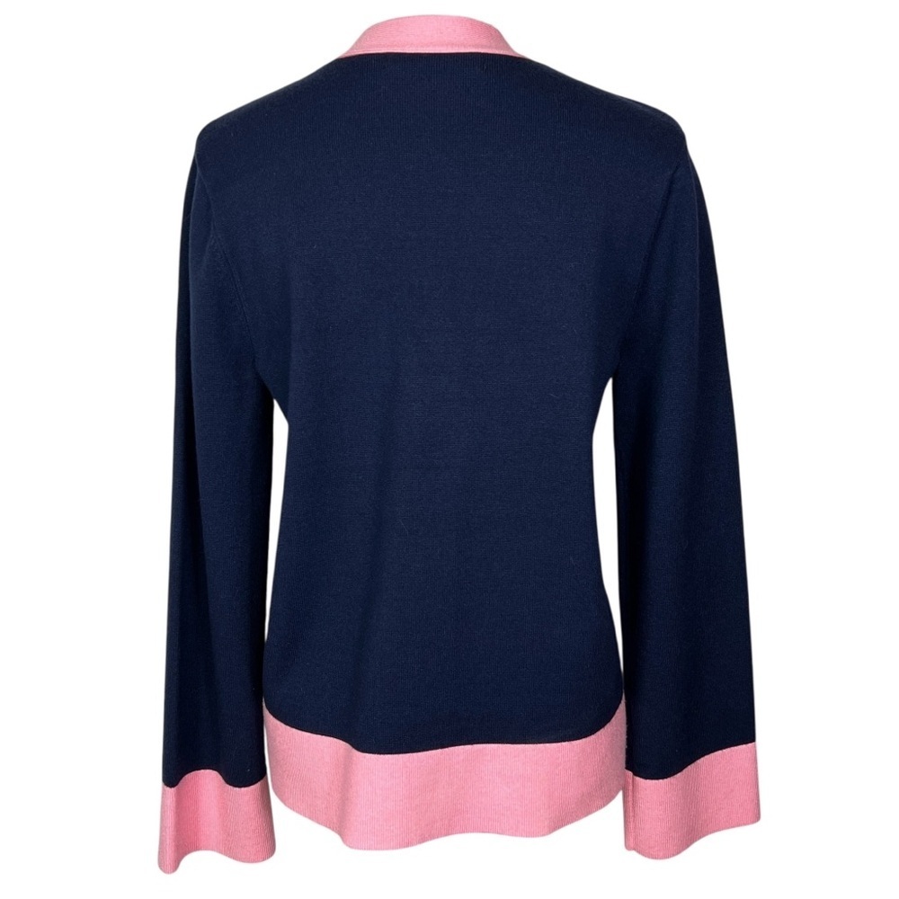 English Factory Contrast V-Neck Colorblock Cardigan Navy Pink Women’s Size M - Picture 4 of 8